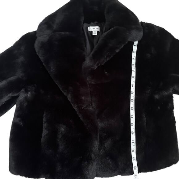 Topshop Women’s Black Faux Fur Jacket Coat Short Plush Cropped Size US 6 UK 10 - Picture 7 of 9